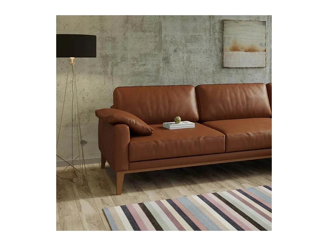Canapé d'angle droit matelassé Musso brun de cannelle