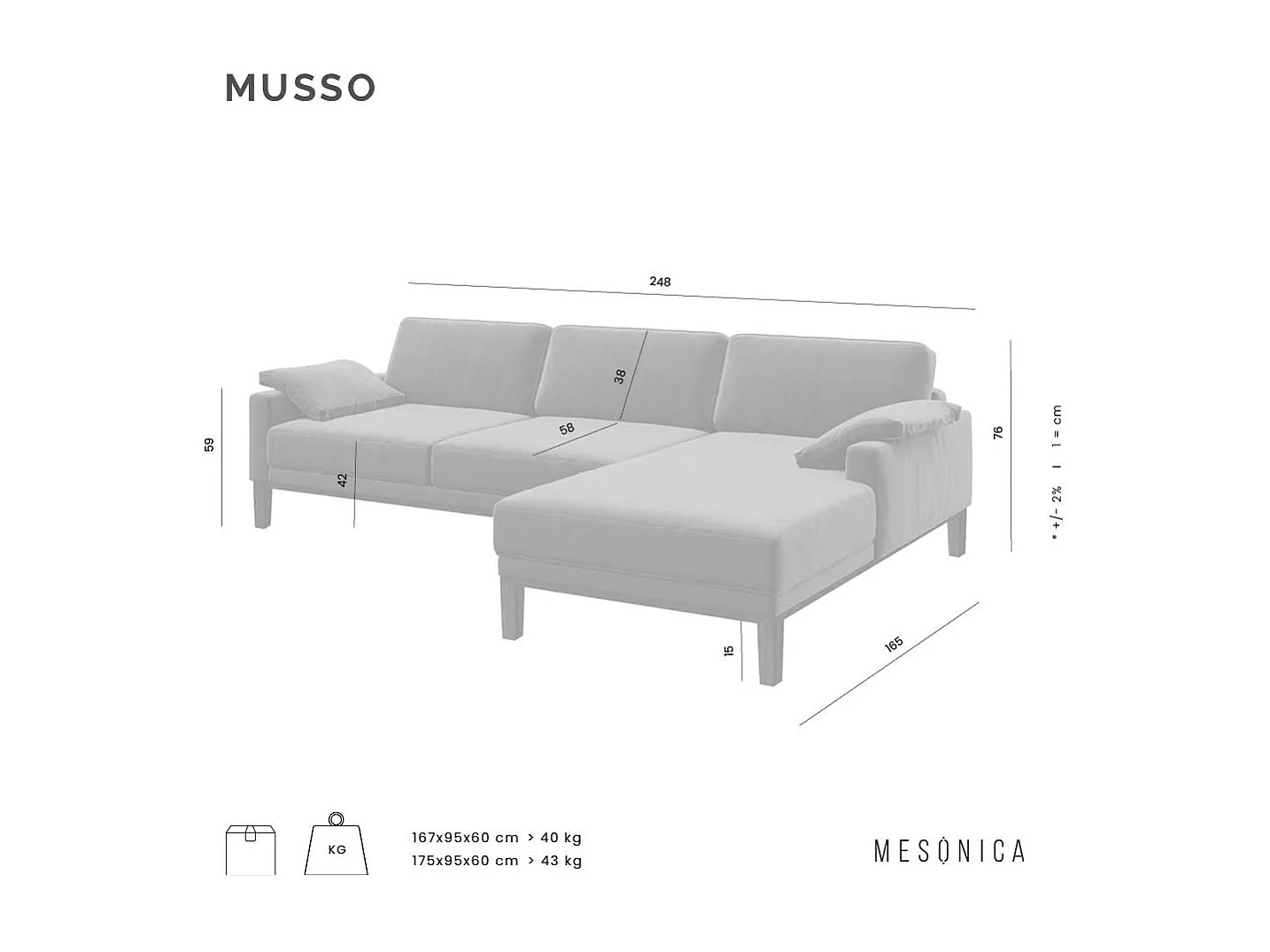 Mesonica Canapé d'angle gauche en cuir naturel gris ombré