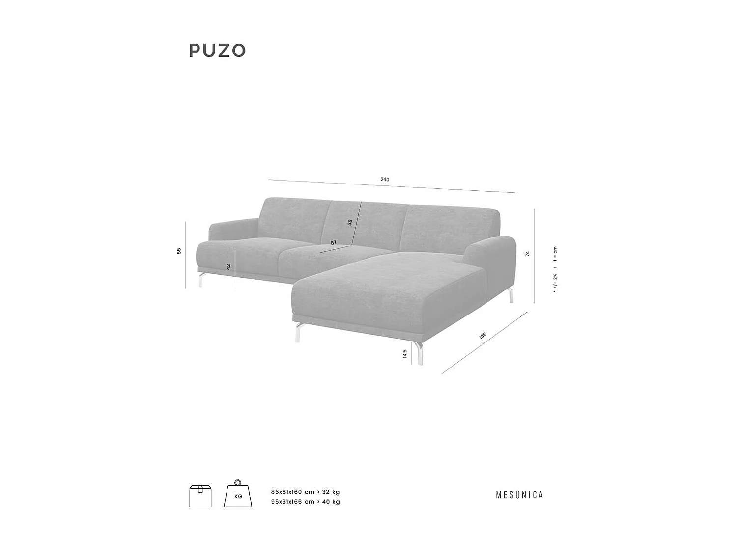 Canapé d'angle droit Puzo vert foncé