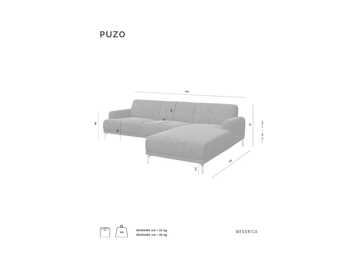 Canapé d'angle droit Puzo vert foncé