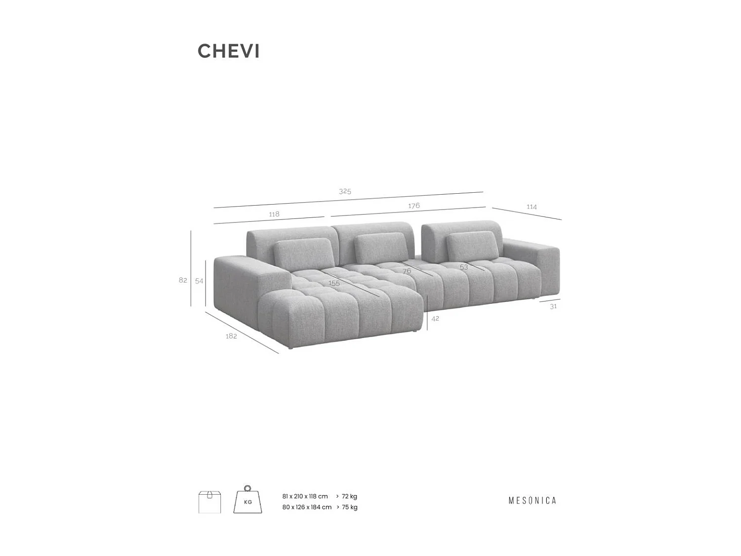 Canapé d'angle gauche Chevi Ocean noise