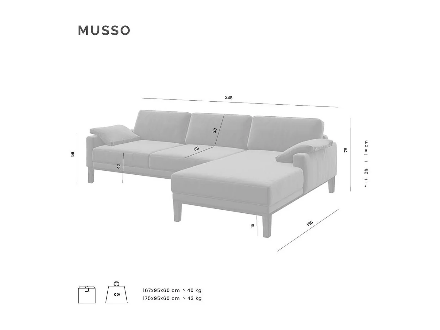 Musso chaise longue bank links blauw