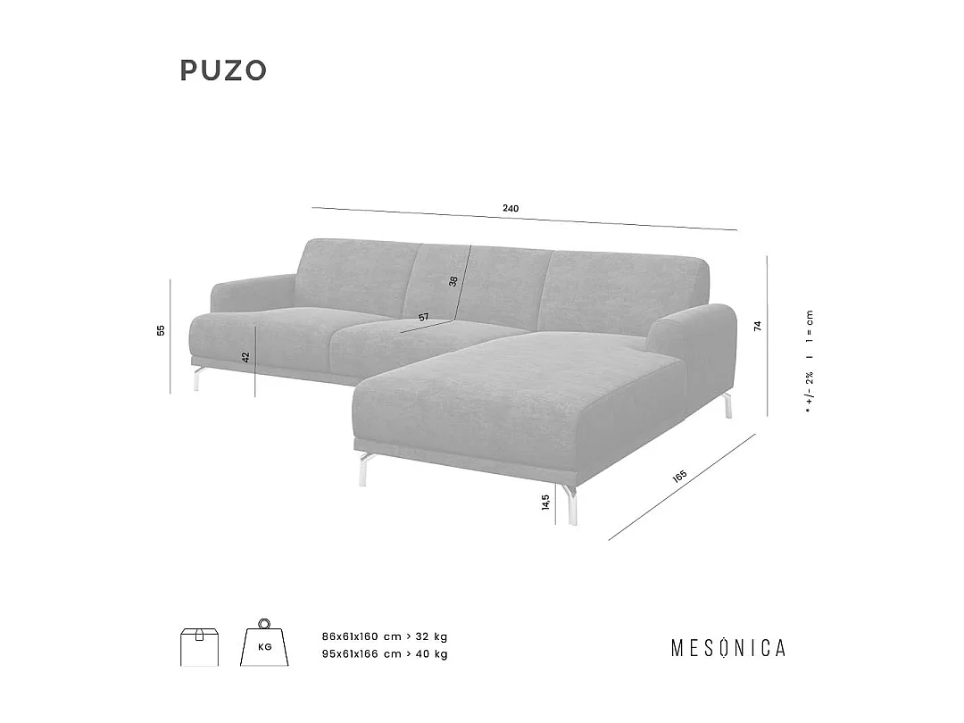 Puzo chaise longue bank links lichtbeige