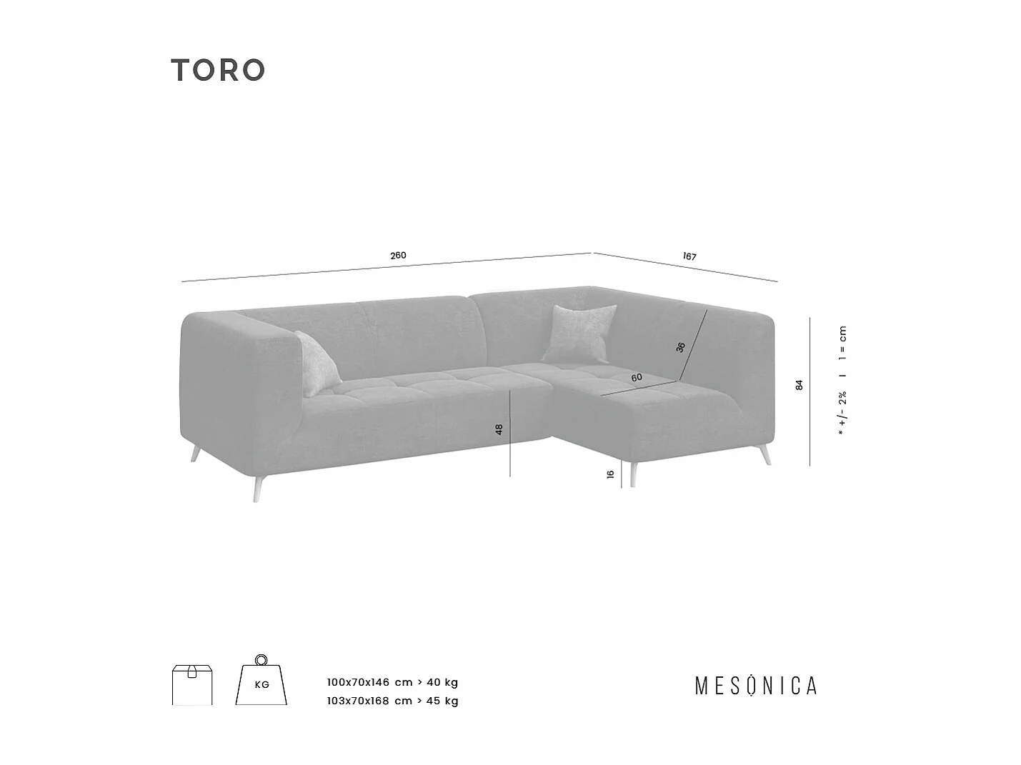 Canapé d'angle droit Toro gris droit