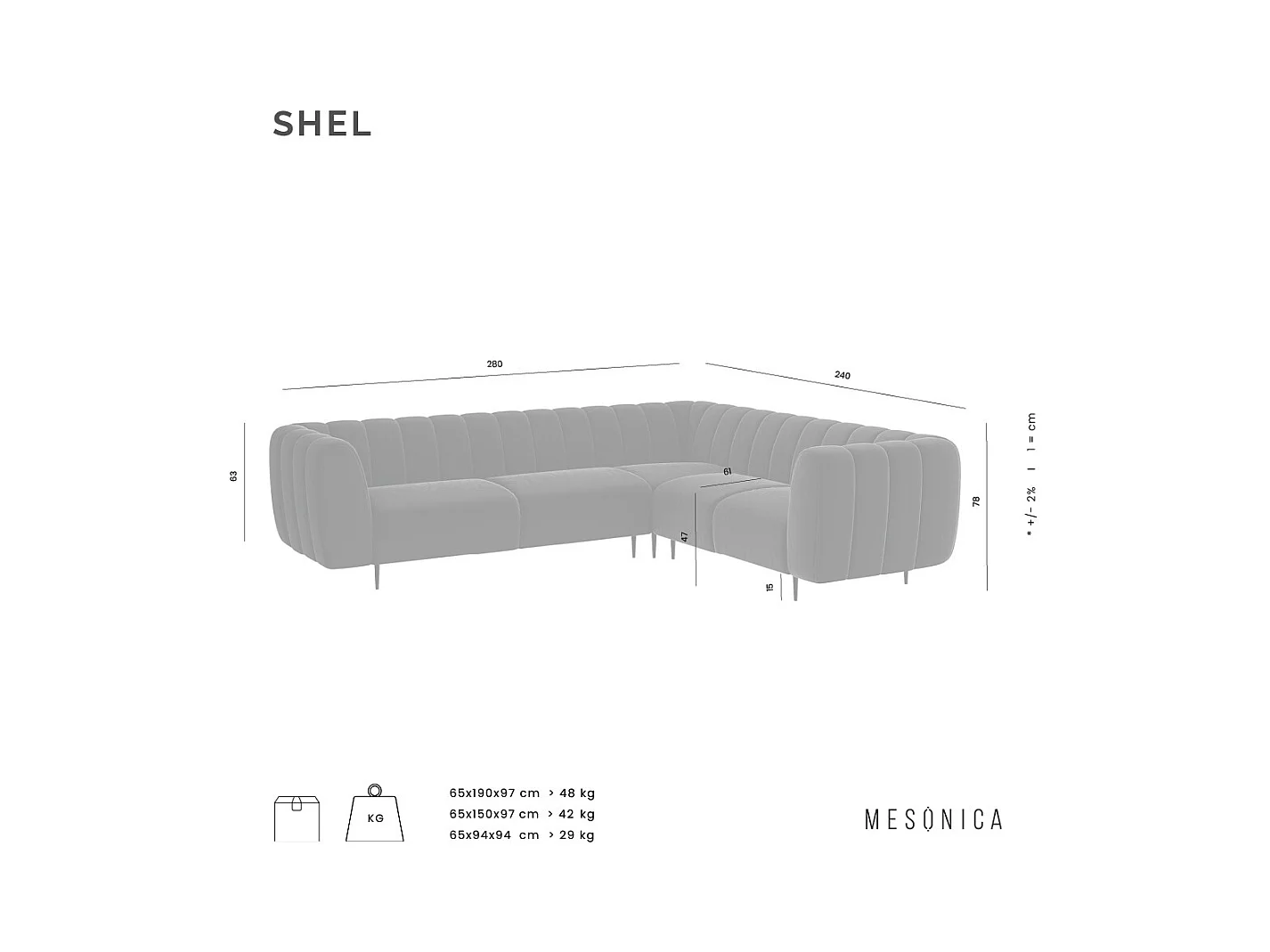 Canapé d'angle droit Shel miel