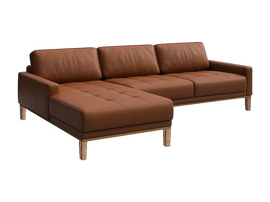 Mesonica Canapé d'angle gauche en cuir naturel brun cannelle