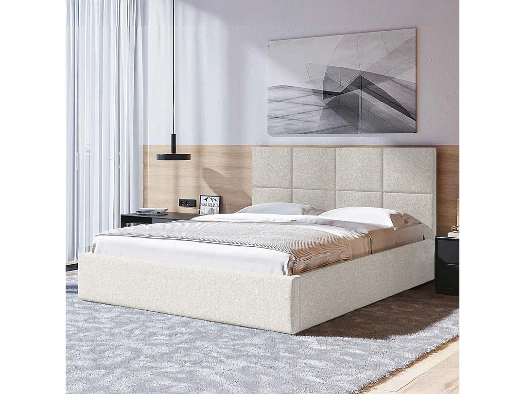 Lit Mesonica Bufo, carrés beige clair 180x200