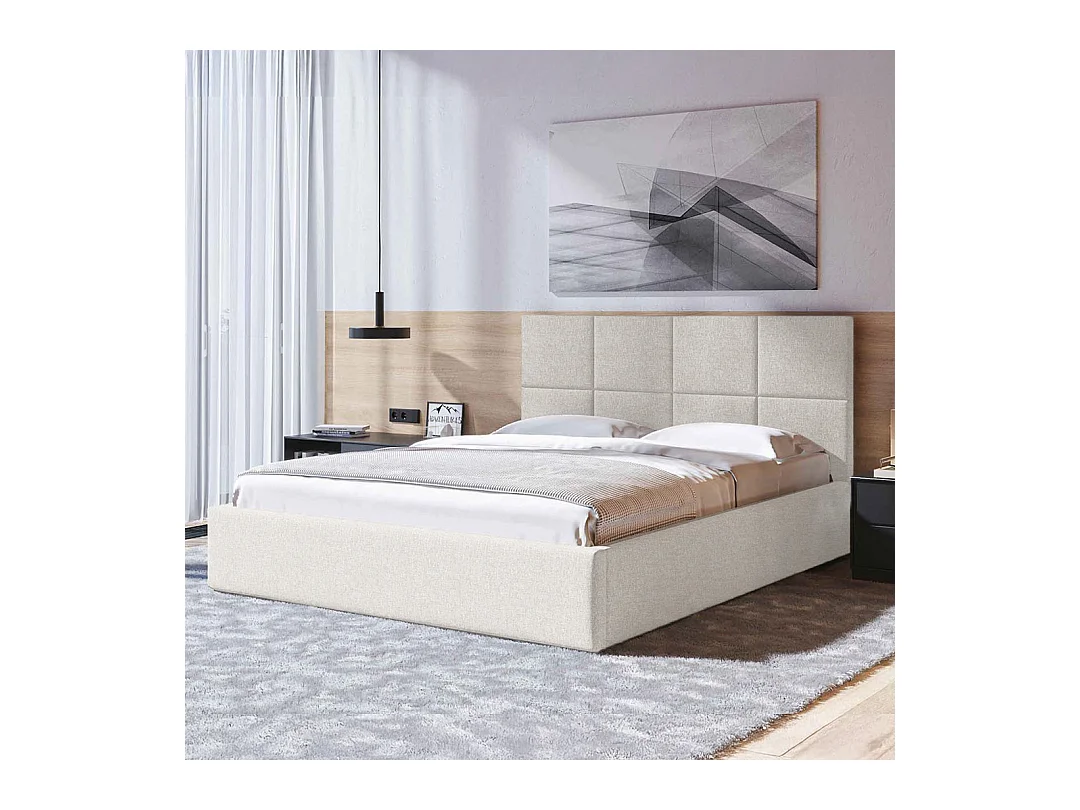 Lit Mesonica Bufo, carrés beige clair 160x200