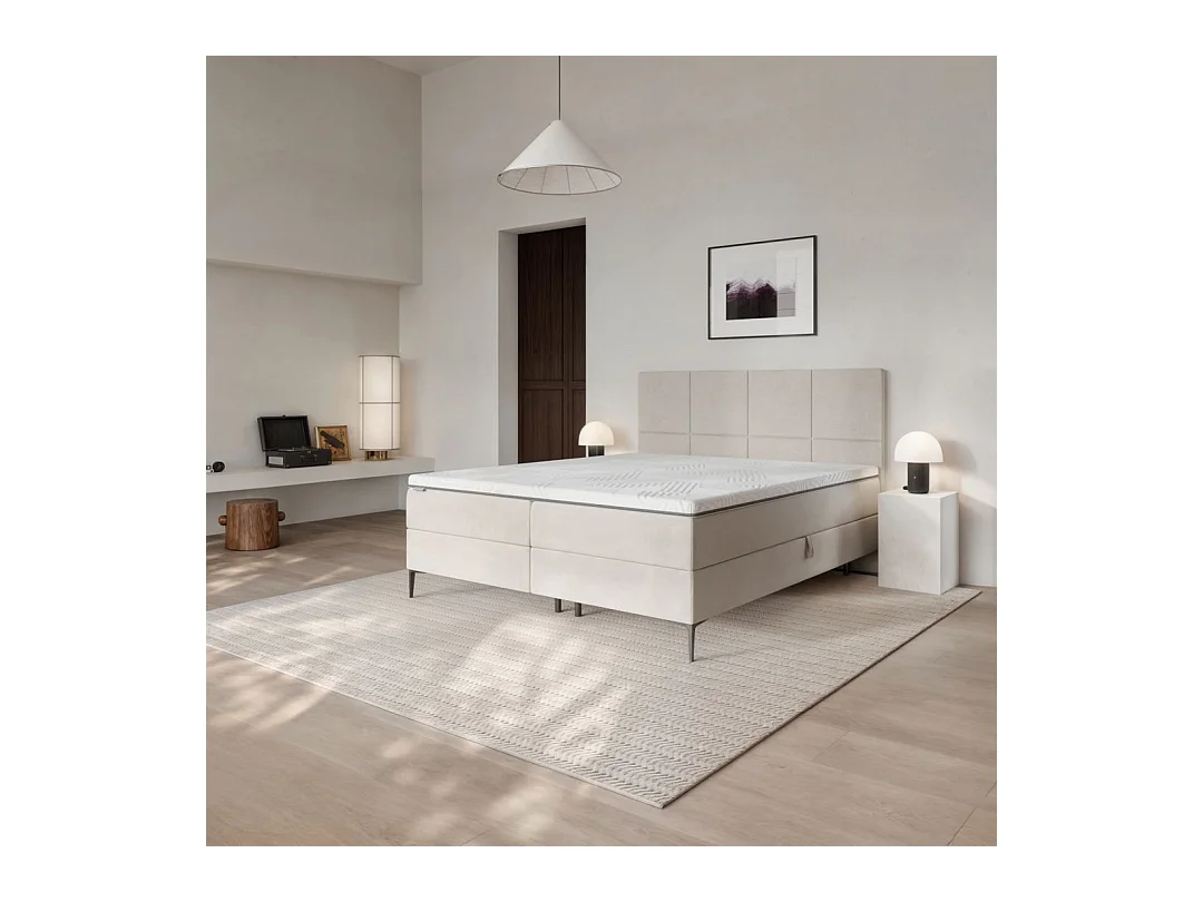 Mesonica Bufo Continental Bed, squares beige 160x200, Topper Matras 160x200 h: 5 cm