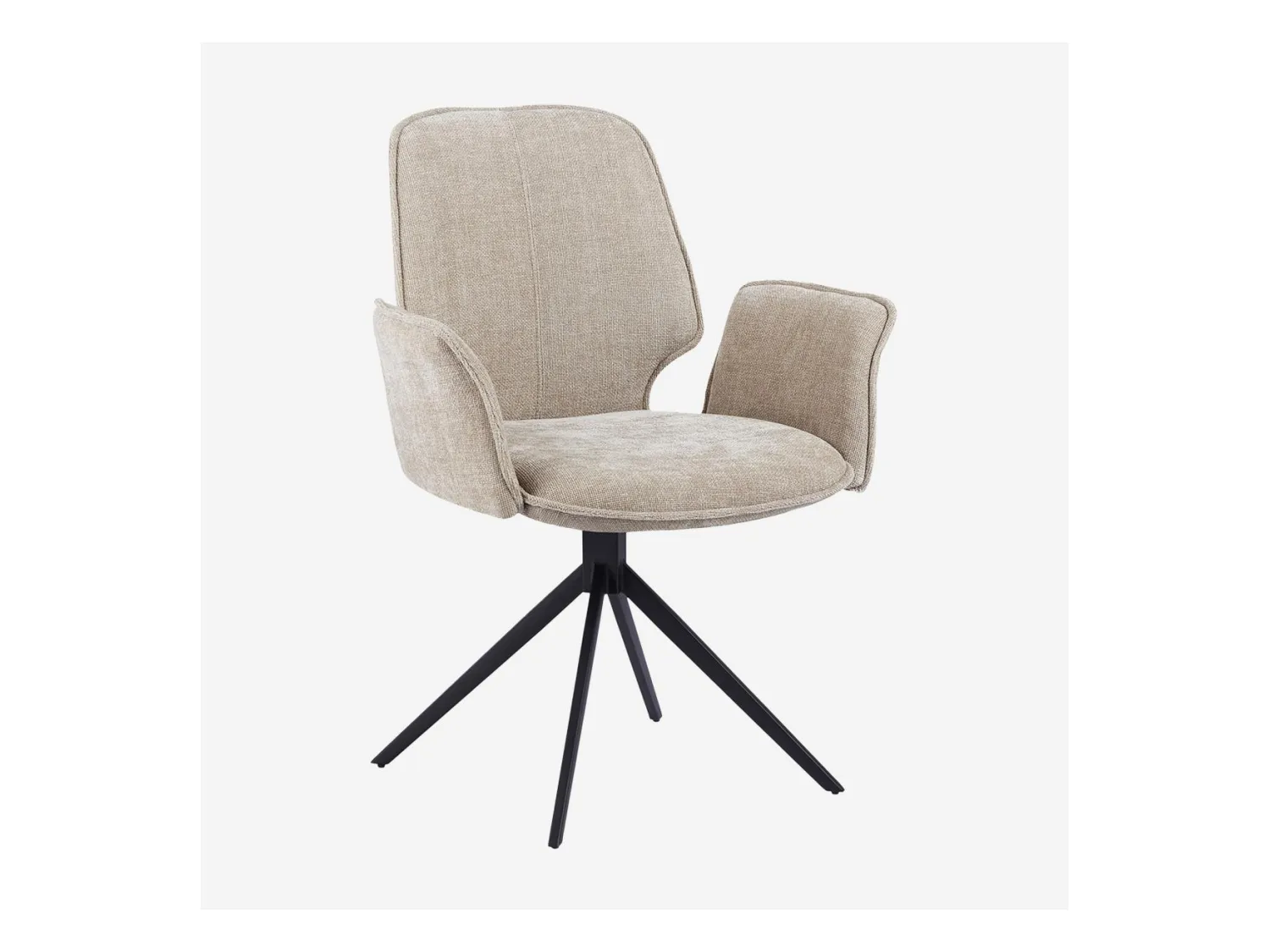 Habitat - Lot de 2 chaises pivotantes en tissu chenille et métal noir avec accoudoirs - Beige sable - Vince