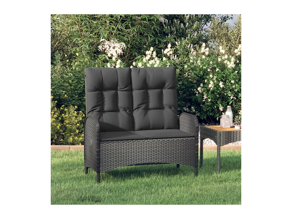 Banc de jardin inclinable avec coussins 107 cm Poly rotin Noir