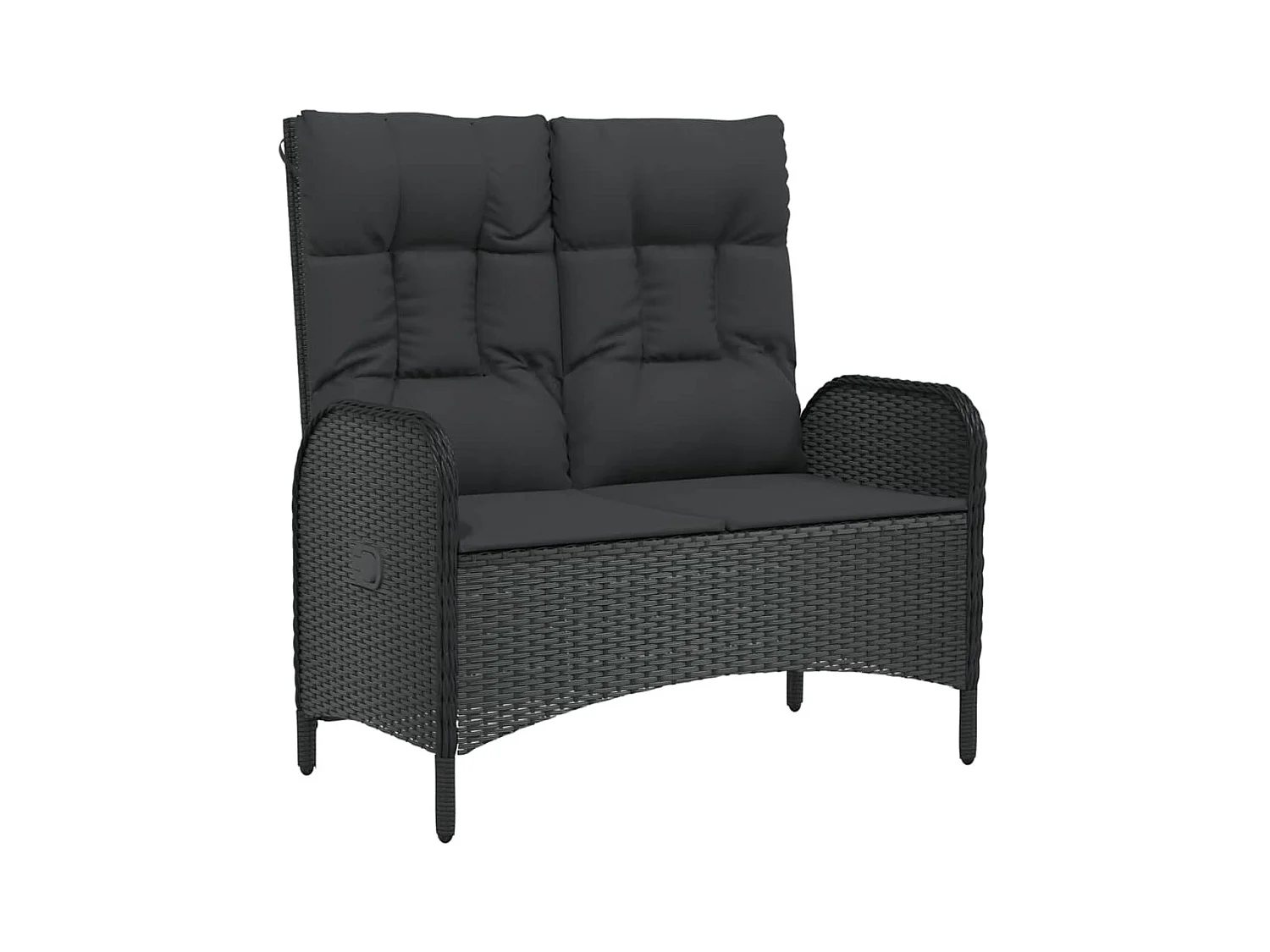Banc de jardin inclinable avec coussins 107 cm Poly rotin Noir
