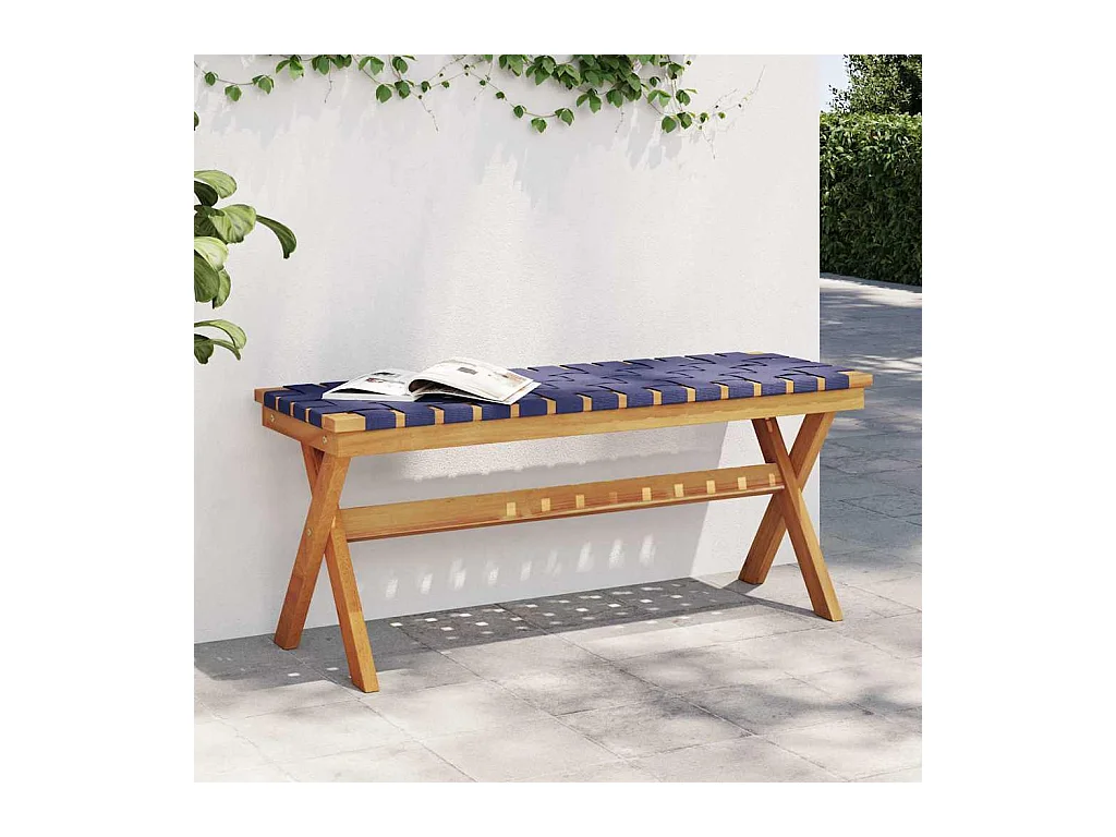 Banc de jardin bleu foncé bois massif d'acacia et tissu