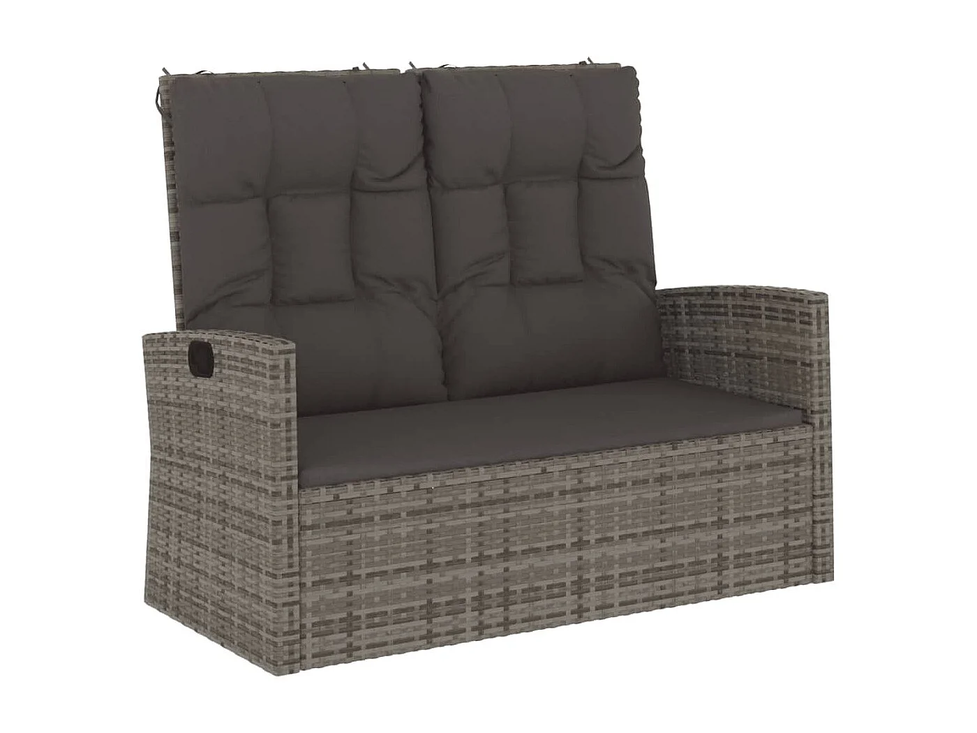 Banc de jardin inclinable et coussins gris 118cm résine tressée