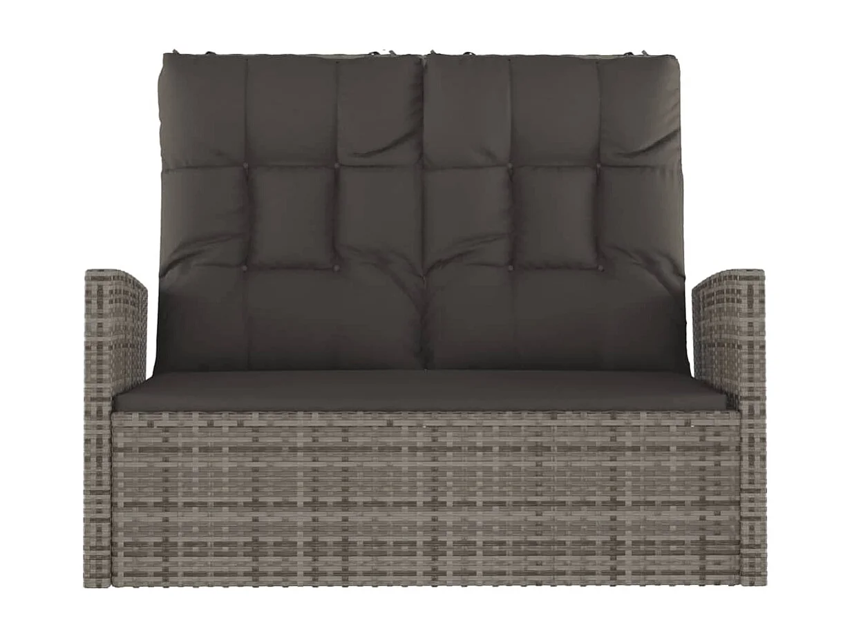 Banc de jardin inclinable et coussins gris 118cm résine tressée