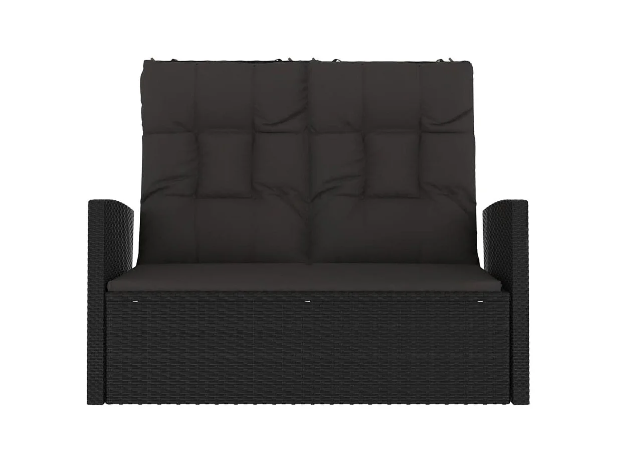 Banc de jardin inclinable et coussins noir 118cm résine tressée
