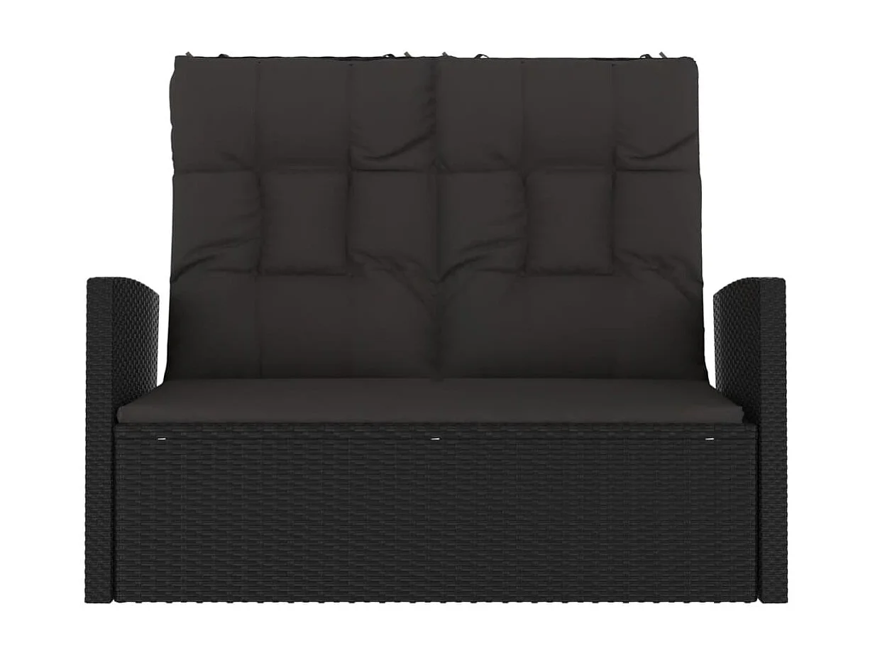 Banc de jardin inclinable et coussins noir 118cm résine tressée
