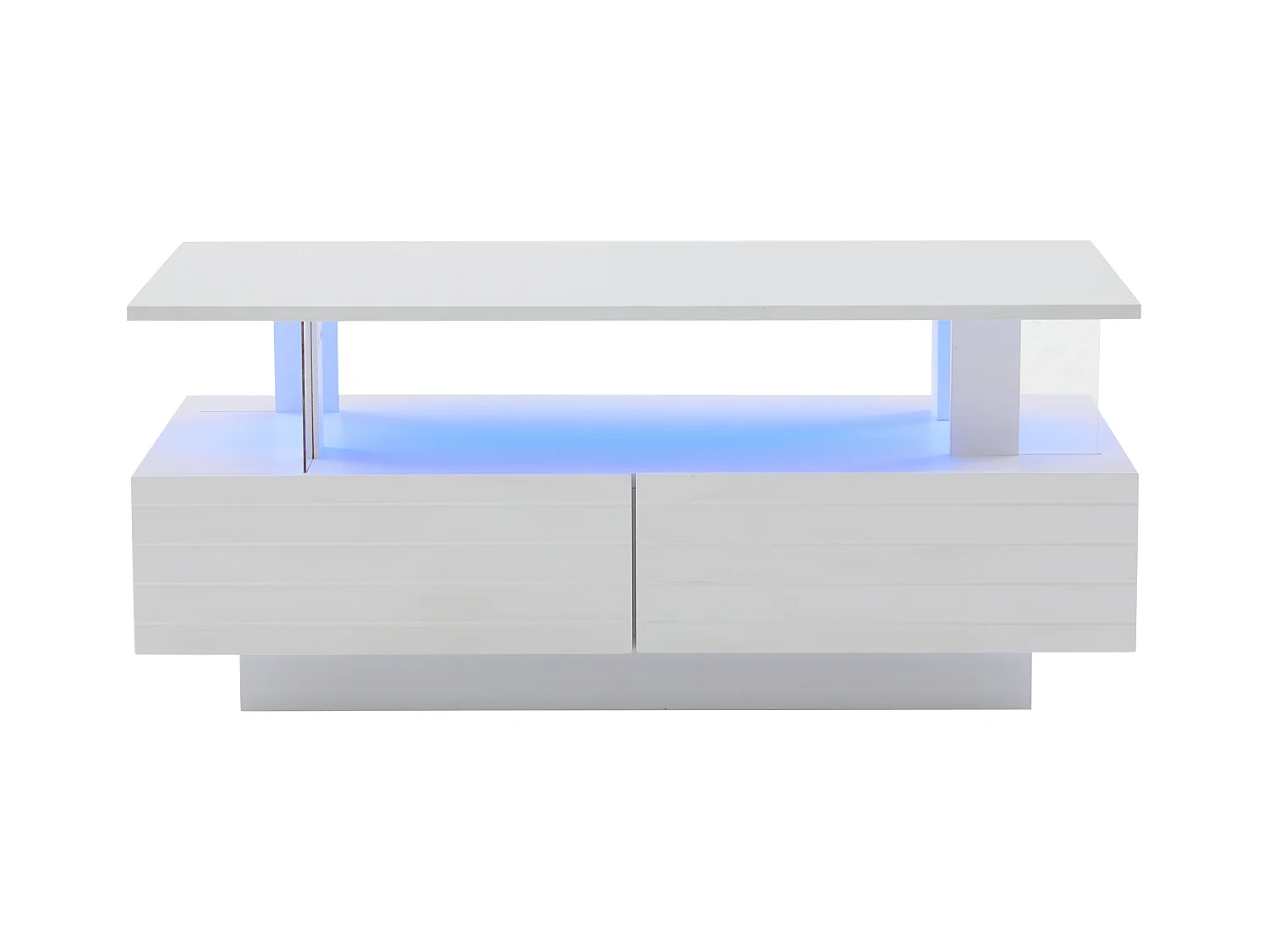 Table basse 100x50x42cm - avec éclairage LED - avec fonction rangement - avec 2 tiroirs - blanc