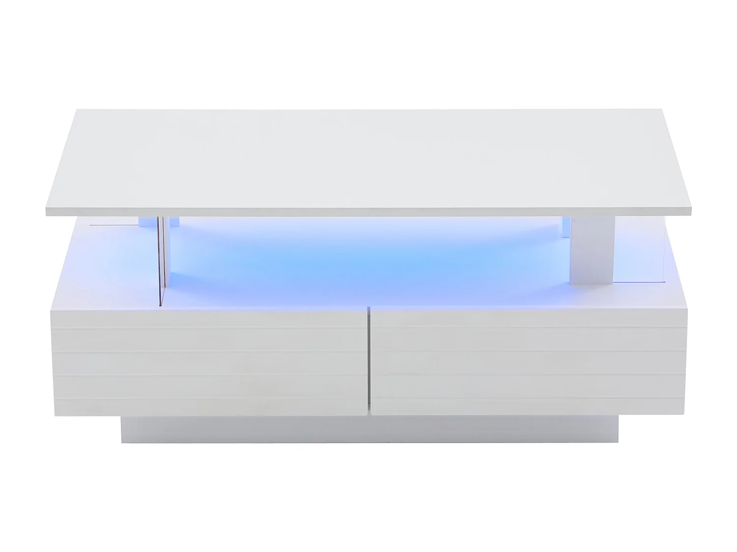 Tavolino 100x50x42 cm - con illuminazione LED - con funzione di ripostiglio - con 2 cassetti - bianco