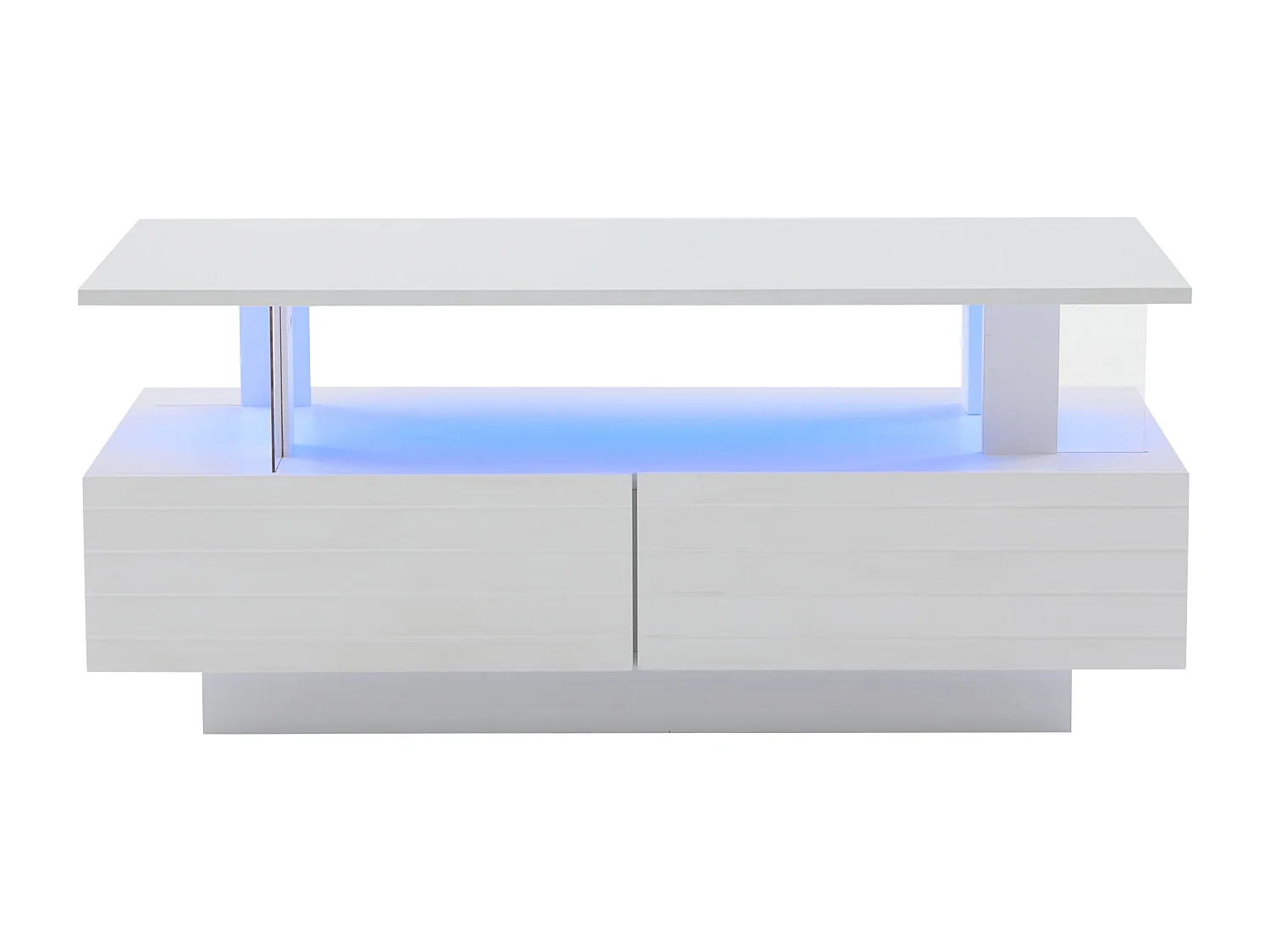 Tavolino 100x50x42 cm - con illuminazione LED - con funzione di ripostiglio - con 2 cassetti - bianco