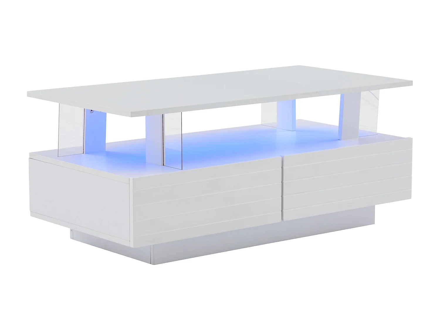 Tavolino 100x50x42 cm - con illuminazione LED - con funzione di ripostiglio - con 2 cassetti - bianco