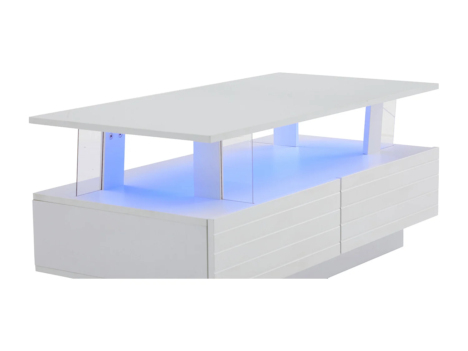 Tavolino 100x50x42 cm - con illuminazione LED - con funzione di ripostiglio - con 2 cassetti - bianco