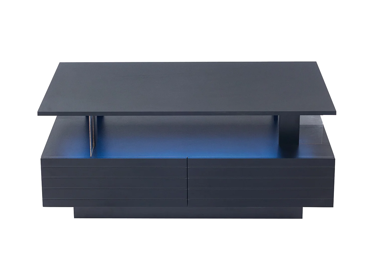 Table basse 100x50x42cm - avec éclairage LED - avec fonction rangement - avec 2 tiroirs - noir