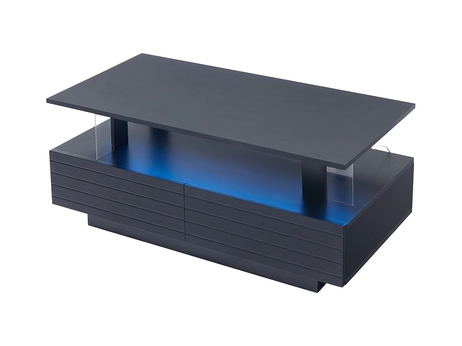Table basse 100x50x42cm - avec éclairage LED - avec fonction rangement - avec 2 tiroirs - noir