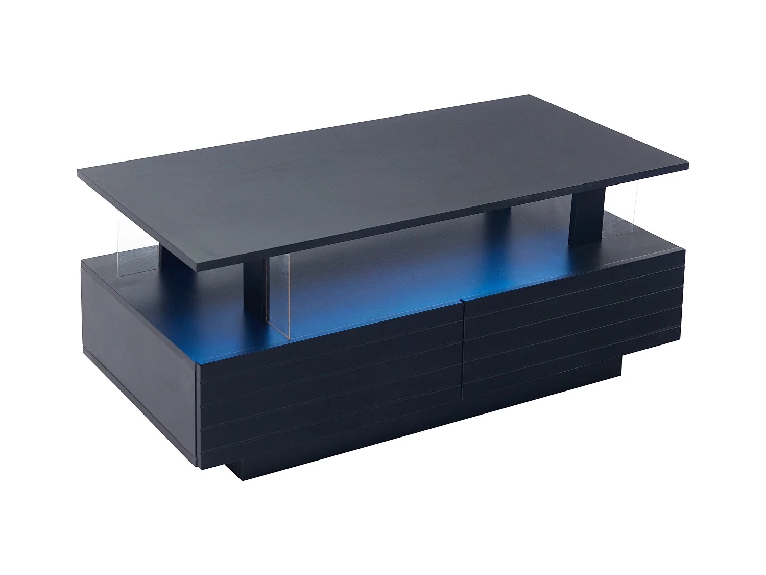 Table basse 100x50x42cm - avec éclairage LED - avec fonction rangement - avec 2 tiroirs - noir