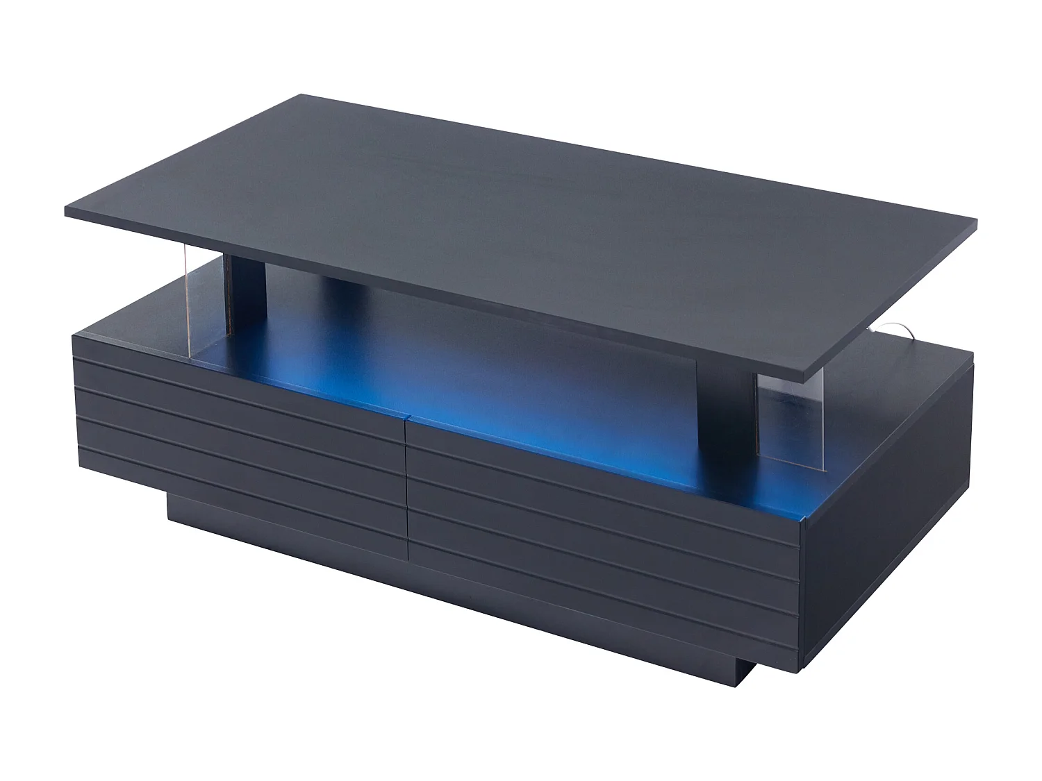 Beistelltisch 100x50x42 cm - mit LED-Beleuchtung - mit Staufunktion - mit 2 Schubladen - schwarz