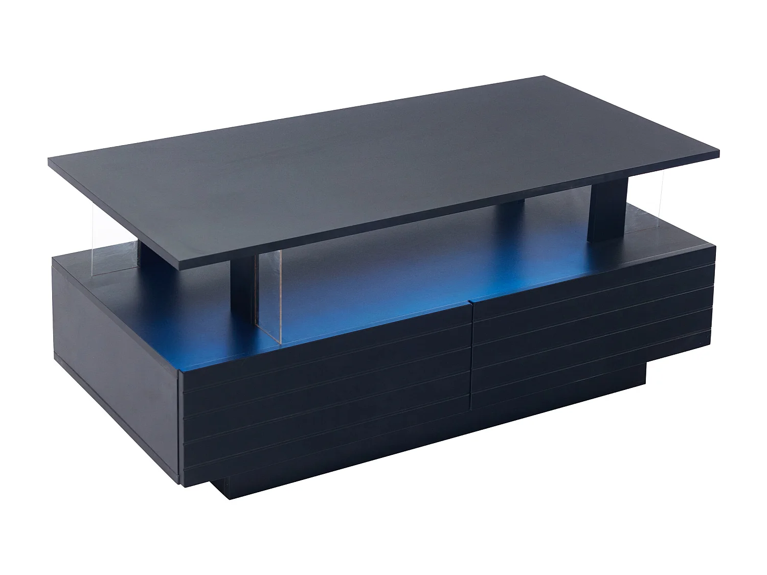 Beistelltisch 100x50x42 cm - mit LED-Beleuchtung - mit Staufunktion - mit 2 Schubladen - schwarz