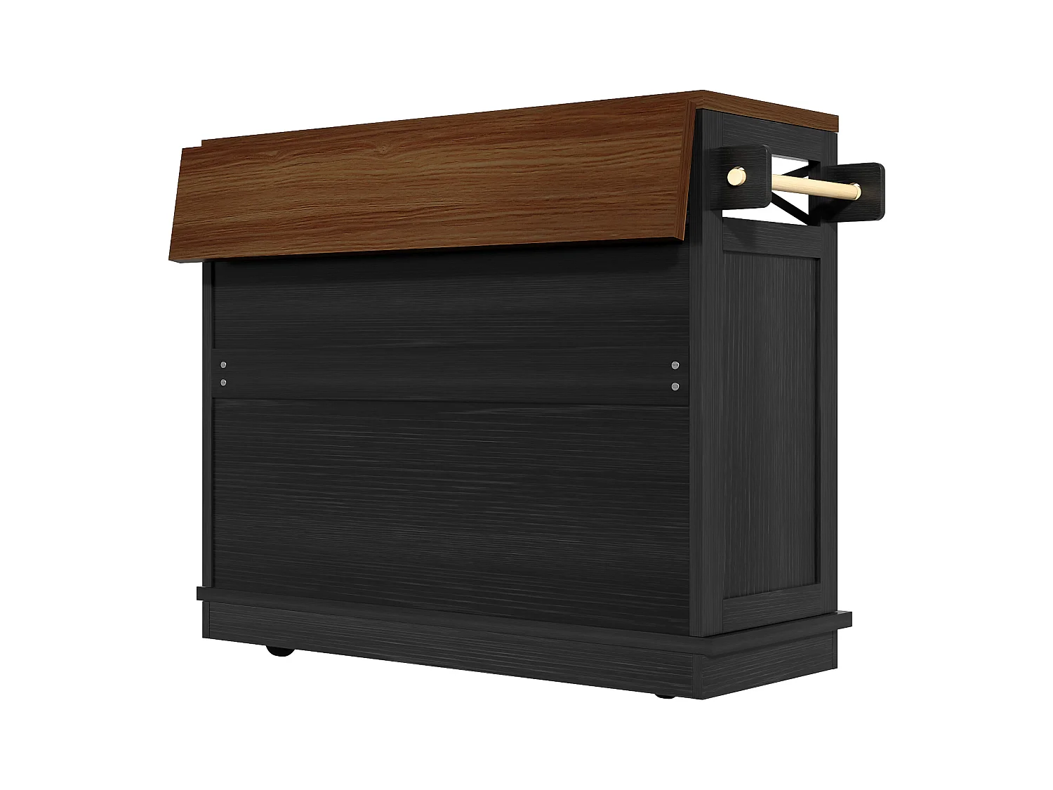 Ilot central de cuisine mobile - Plateau extensible - 3 tiroirs et 3 portes - étagères ouvertes - avec porte-serviettes - MDF - noir