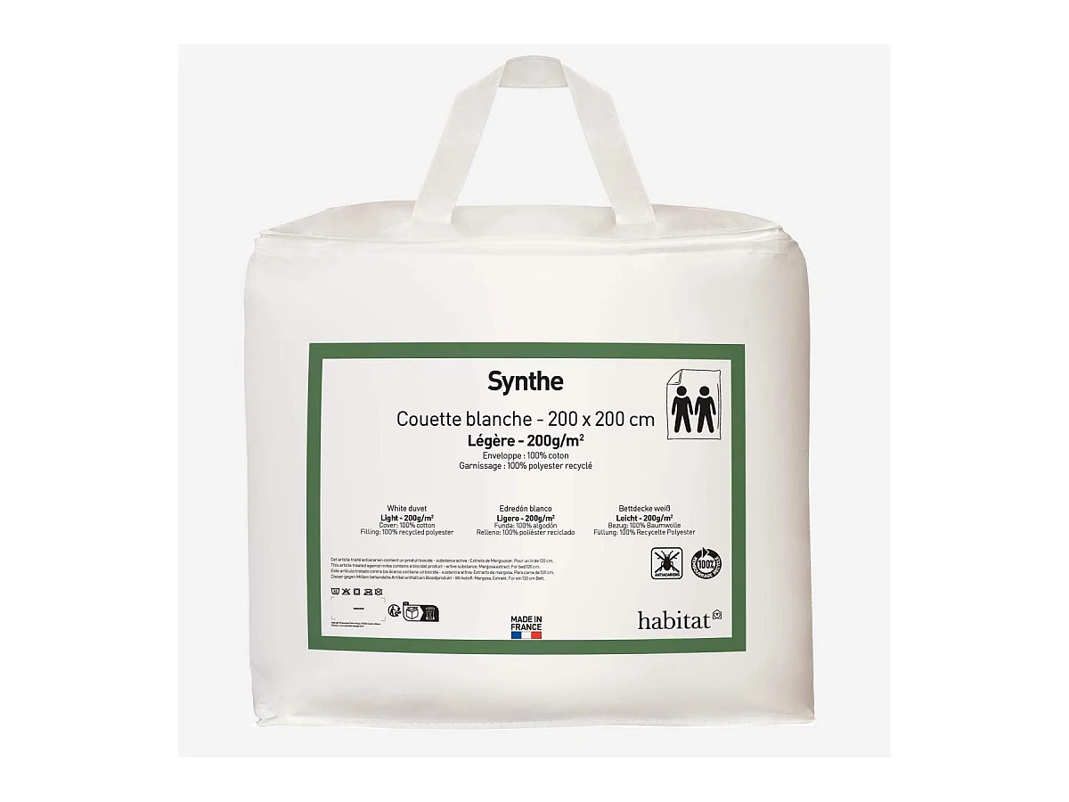 Habitat - Couette légère en synthétique  - 200 gr/m² - 200 x 200 cm - Synthe