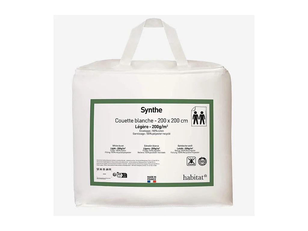 Habitat - Couette légère en synthétique  - 200 gr/m² - 200 x 200 cm - Synthe