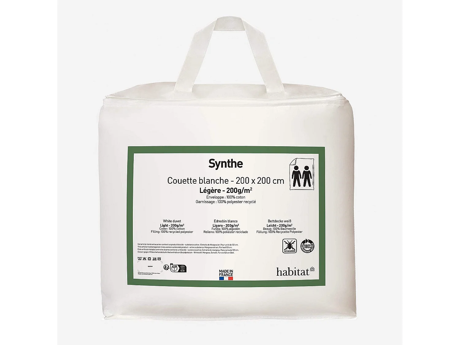 Habitat - Couette légère en synthétique  - 200 gr/m² - 200 x 200 cm - Synthe