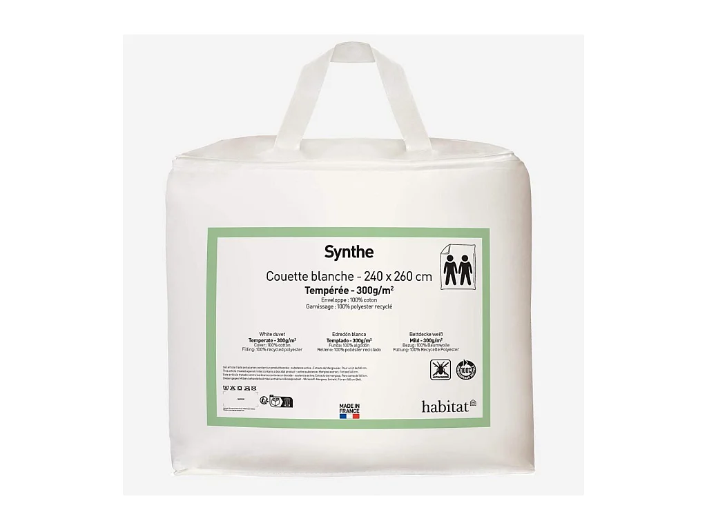 Habitat - Couette tempérée en synthétique  - 300 gr/m² - 240 x 260 cm  - Synthe