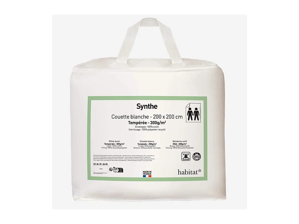 Habitat - Couette tempérée en synthétique  - 300 gr/m² - 200 x 200 cm - Synthe