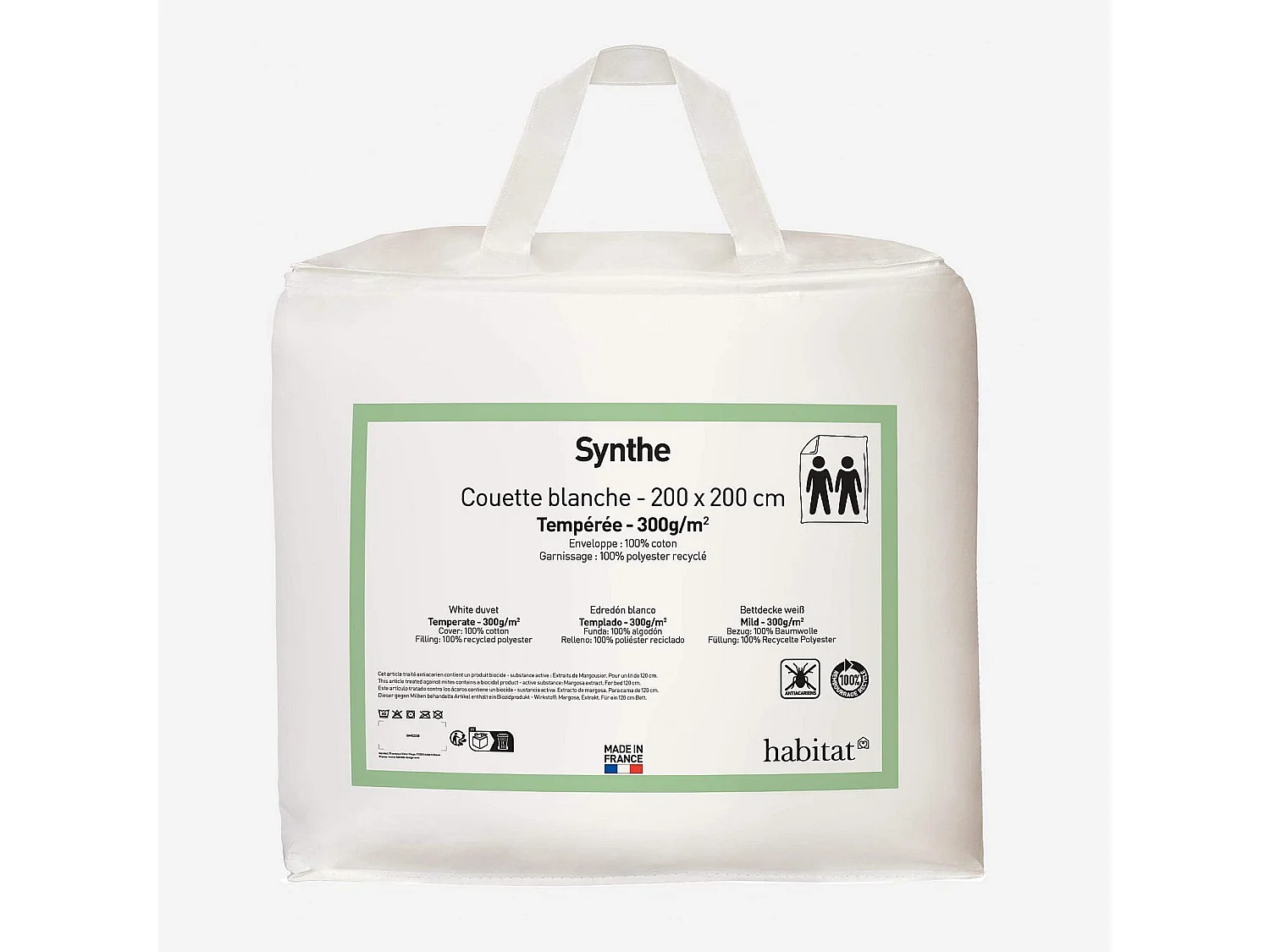 Habitat - Couette tempérée en synthétique  - 300 gr/m² - 200 x 200 cm - Synthe