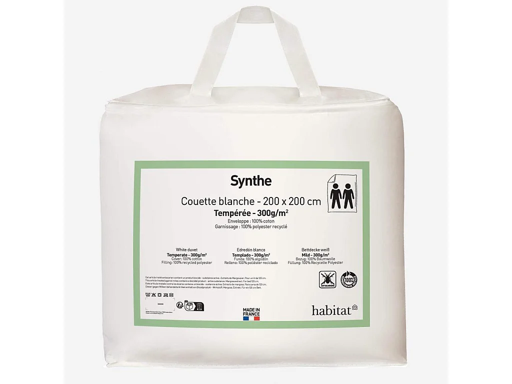 Habitat - Couette tempérée en synthétique  - 300 gr/m² - 200 x 200 cm - Synthe