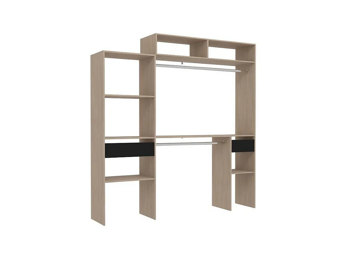 ARTIC EKIPA uitschuifbare kleedkamerset - eiken en zwart - 2 kledingkasten + 2 lades + extra kast - 198 x 40 x 202 cm