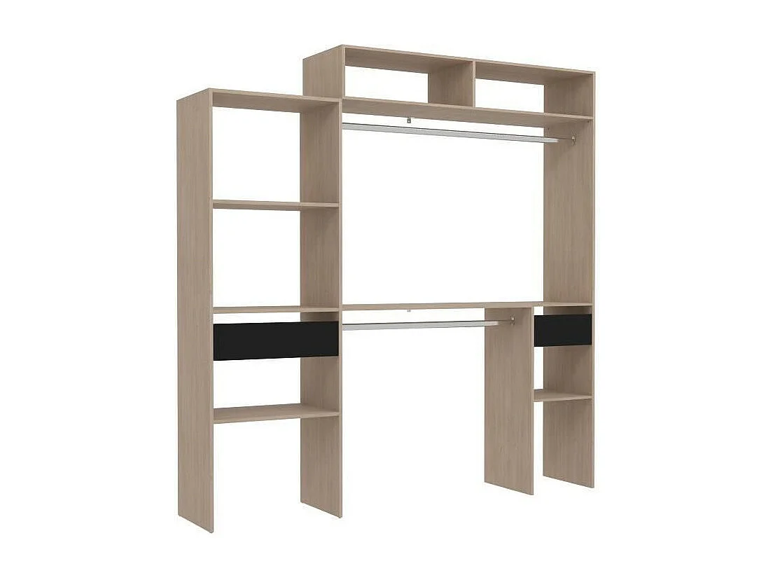 Kit dressing extensible ARTIC EKIPA - chêne et noir - 2 penderies + 2 tiroirs + Surmeuble - 198 x 40 x 202 cm
