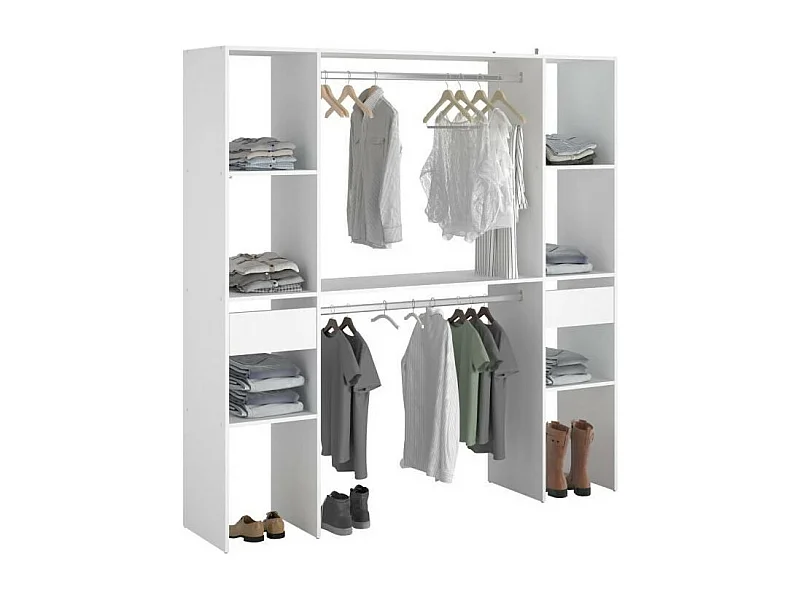 ARTIC EKIPA AnkleidezimmerSet – weißes Melamin – 2 Kleiderschränke + 2 Schubladen – 176 x 40 x 180 cm