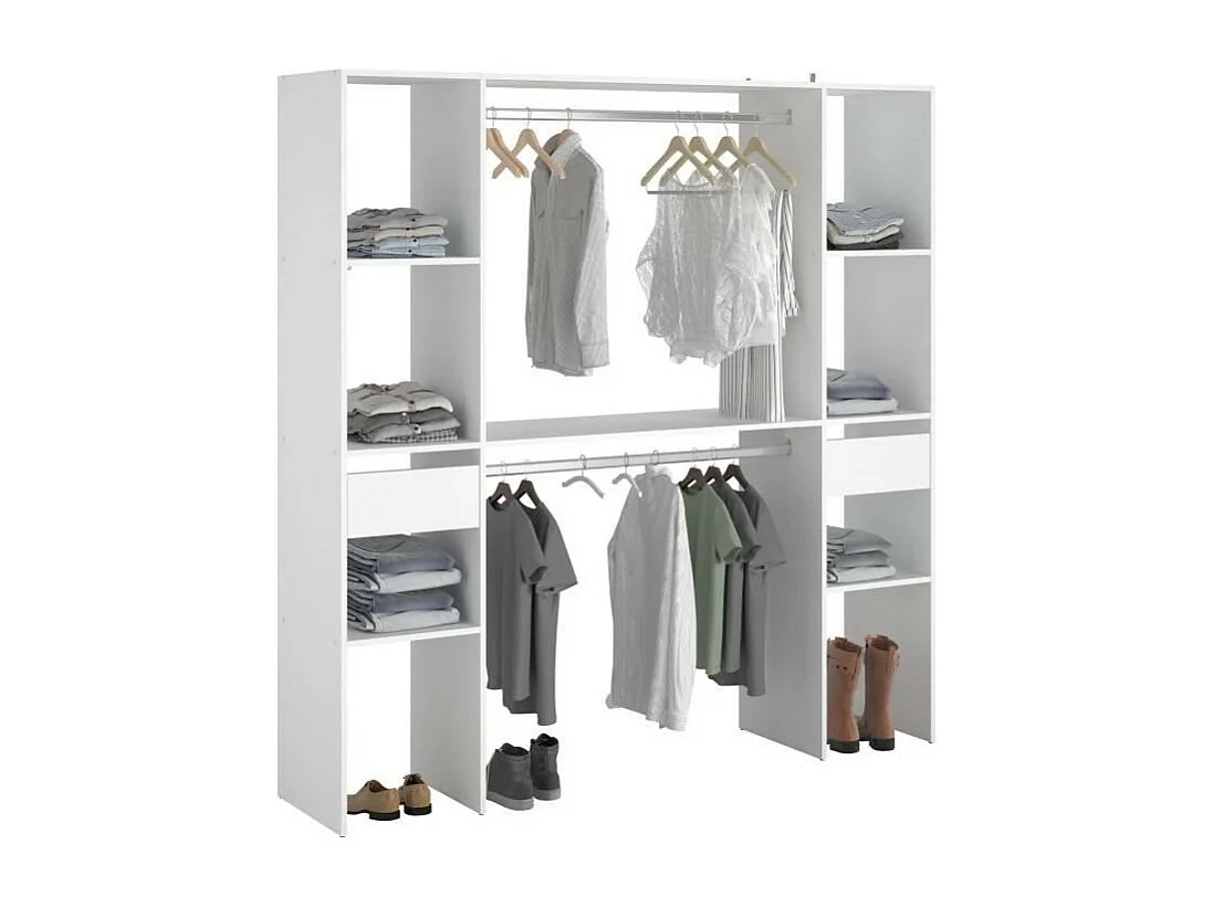 Kit dressing ARTIC EKIPA - Décor mélaminé blanc - 2 penderies + 2 tiroirs - L176 x P40 x H180 cm -Fabriqué en France