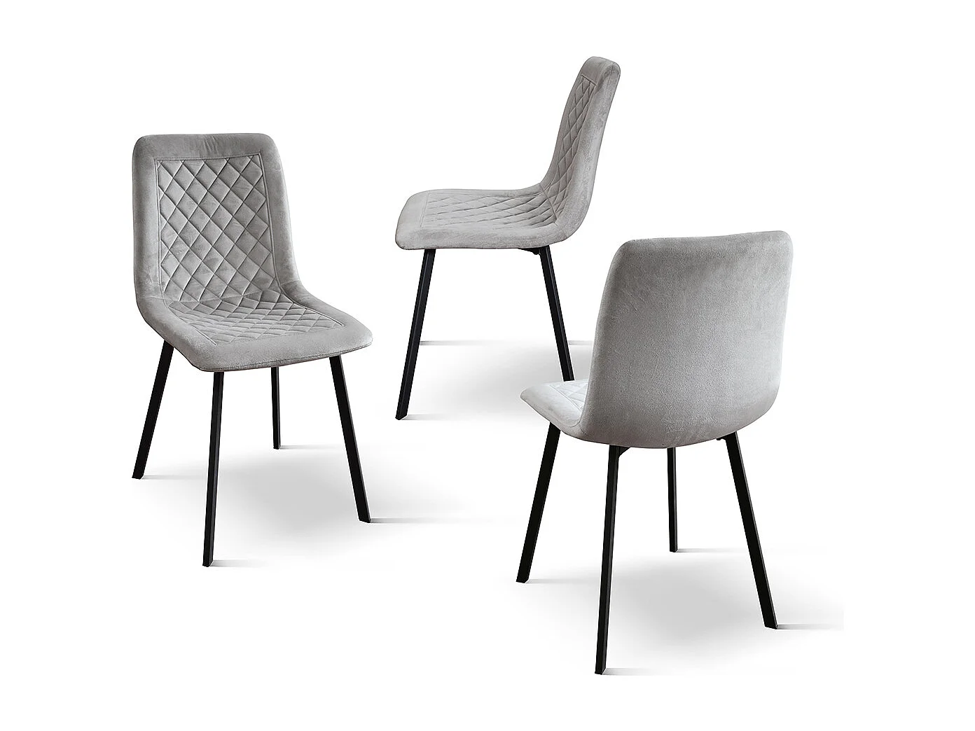 Sedia Arianna set da 4 sedie grigio in velluto e gambe in metallo