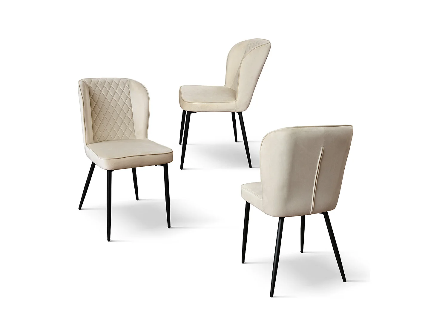 Sedia Simona set da 4 sedie beige in velluto e gambe in metallo