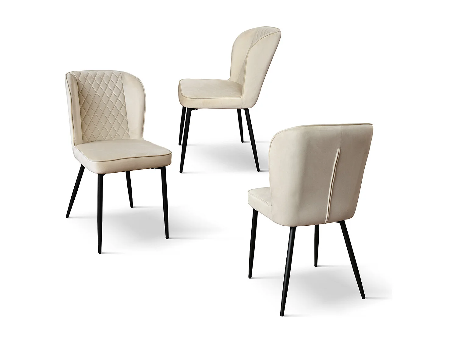 Sedia Simona set da 4 sedie beige in velluto e gambe in metallo