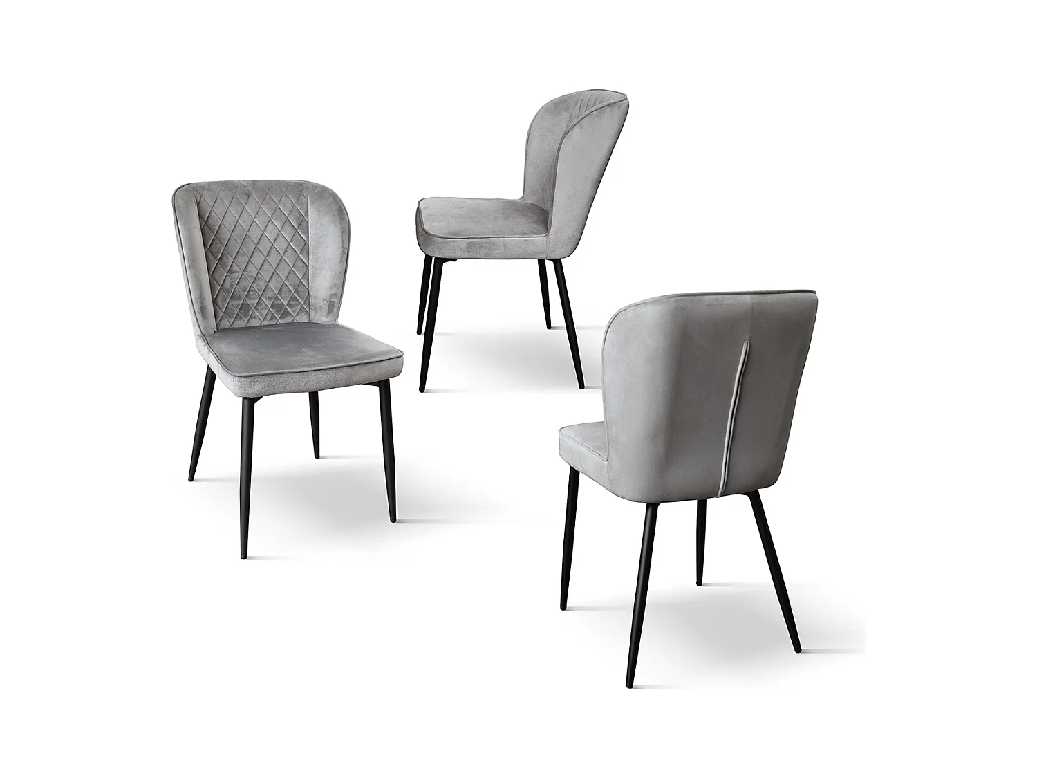 Sedia Simona set da 4 sedie grigio in velluto e gambe in metallo