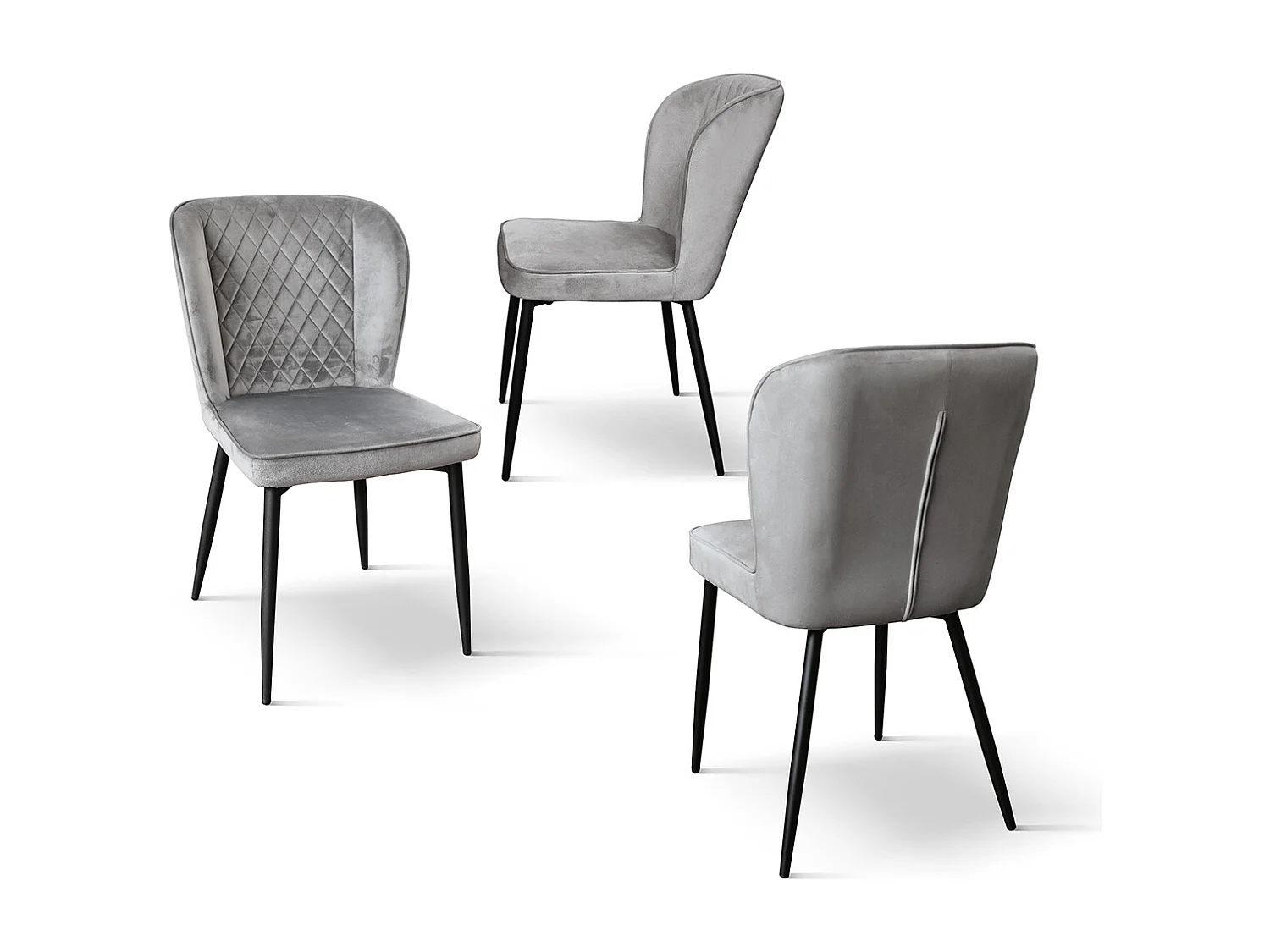 Sedia Simona set da 4 sedie grigio in velluto e gambe in metallo