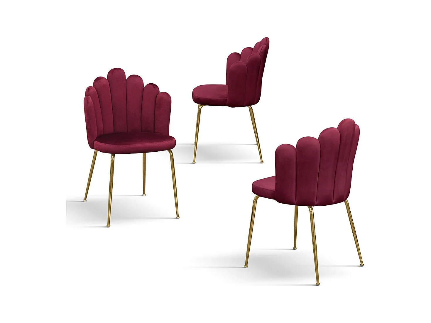 Sedia Sissi Bordeaux set da 4 in velluto e gambe in metallo