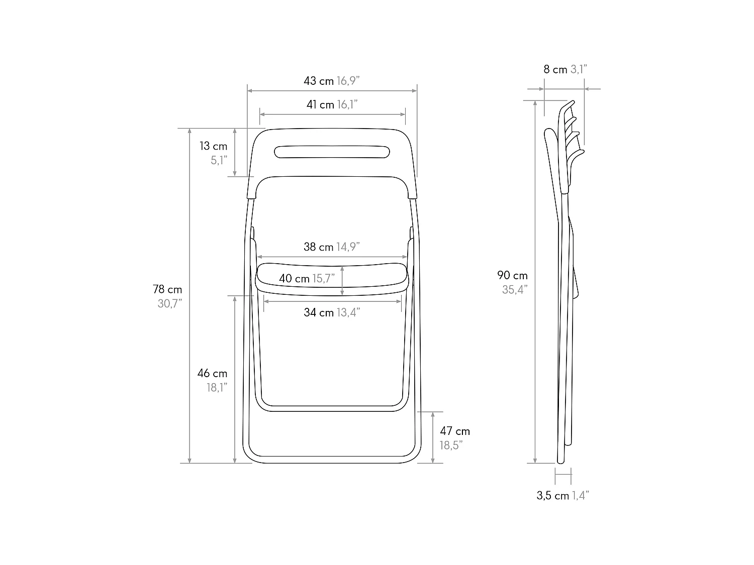 Sedia pieghevole Peter Bianca set da 6 sedie struttura in metallo
